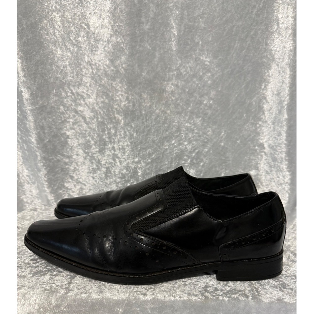 Stacy Adams Mens Black Leather Square Toe Slip On Loafers Brogue Shoes Sz-12 - Picture 6 of 10